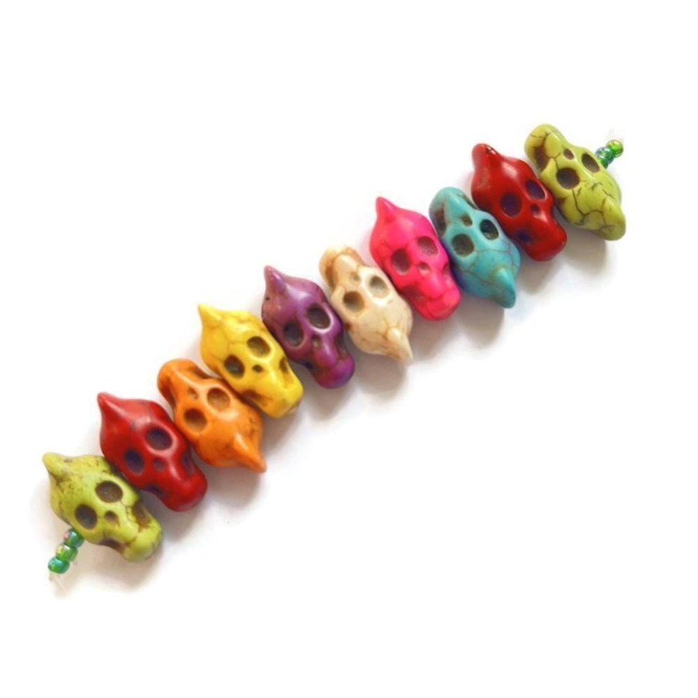 $1 Clearance Multi Colour Howlite Pointed Skull Beads 21.5mm X 11mm X 9mm (10)